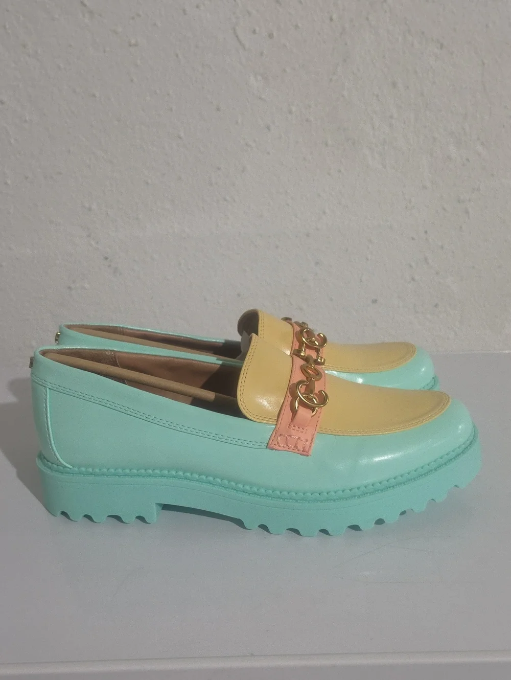 CIRCUS NY DEANNA Women’s Pastel Mint and Yellow Loafers with Peach Accent Sz. 10